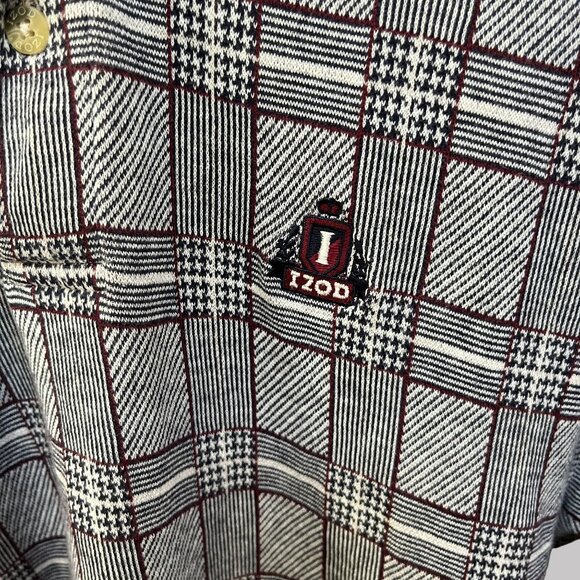 Izod Sport Golf Shirt Mens Medium Blue Red White Checkered Crew Neck Polo - Picture 3 of 5